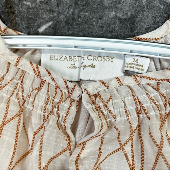 Elizabeth Crosby Midi Dress Keyhole Bust Cream Burnt Orange Fall Size Medium - Picture 3 of 9